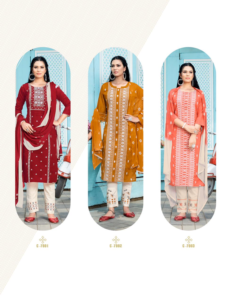 Rt Lucknowi Heavy Embroidery Kurti with Pant and Dupatta Ready Made Collection
